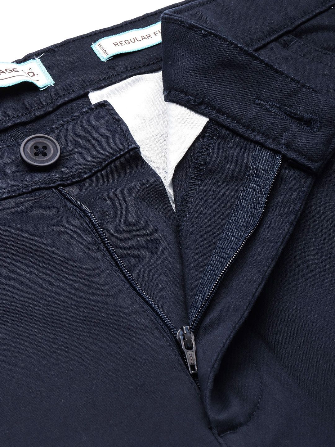 Men's Navy Blue Regular Fit Solid Casual Chinos - Image 5