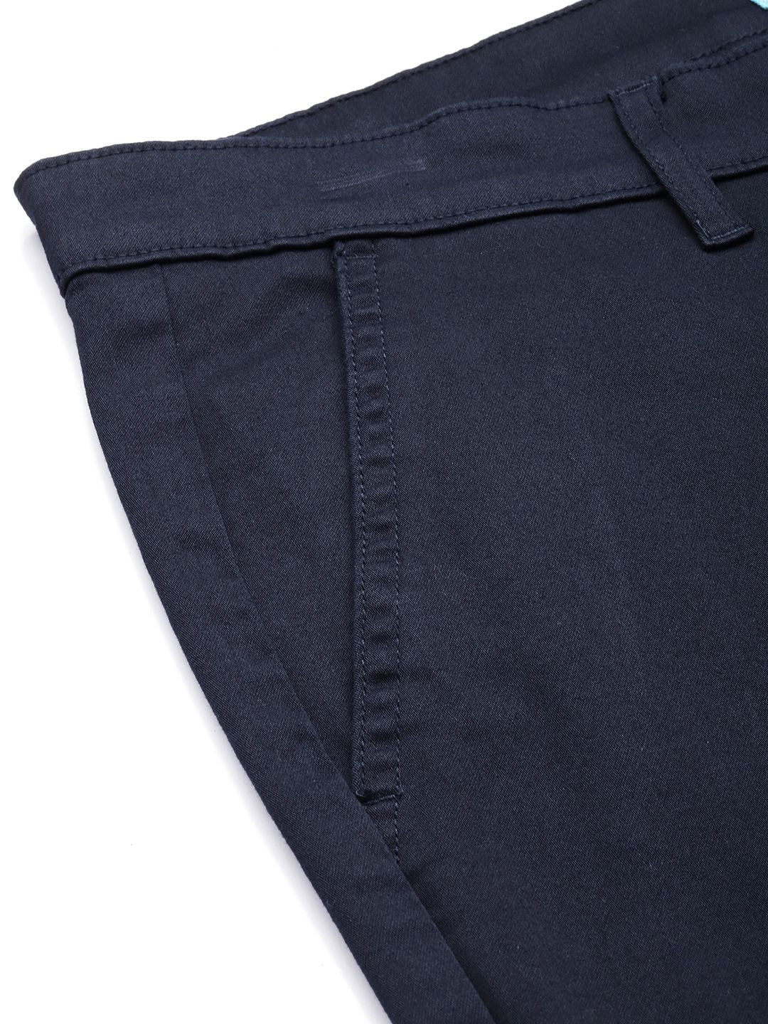 Men's Navy Blue Regular Fit Solid Casual Chinos - Image 6