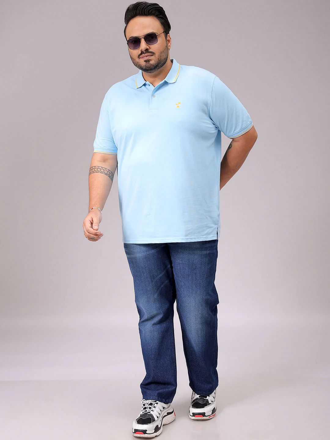 Men's Blue Regular Fit Solid Polo Plus Size T-shirt - Image 2