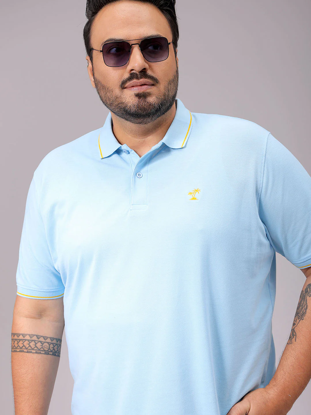 Men's Blue Regular Fit Solid Polo Plus Size T-shirt - Image 3