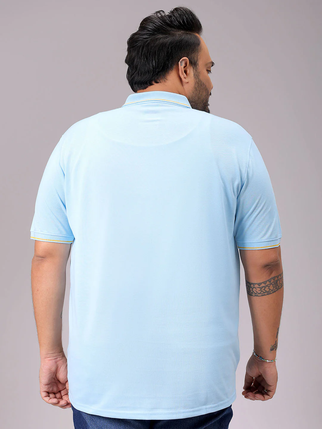 Men's Blue Regular Fit Solid Polo Plus Size T-shirt - Image 5