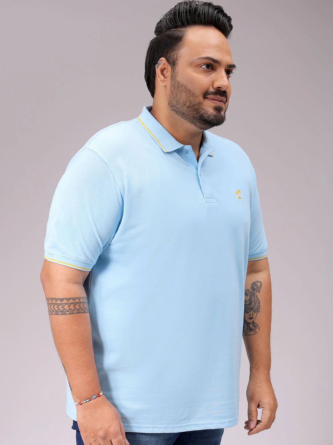 Men's Blue Regular Fit Solid Polo Plus Size T-shirt - Image 6