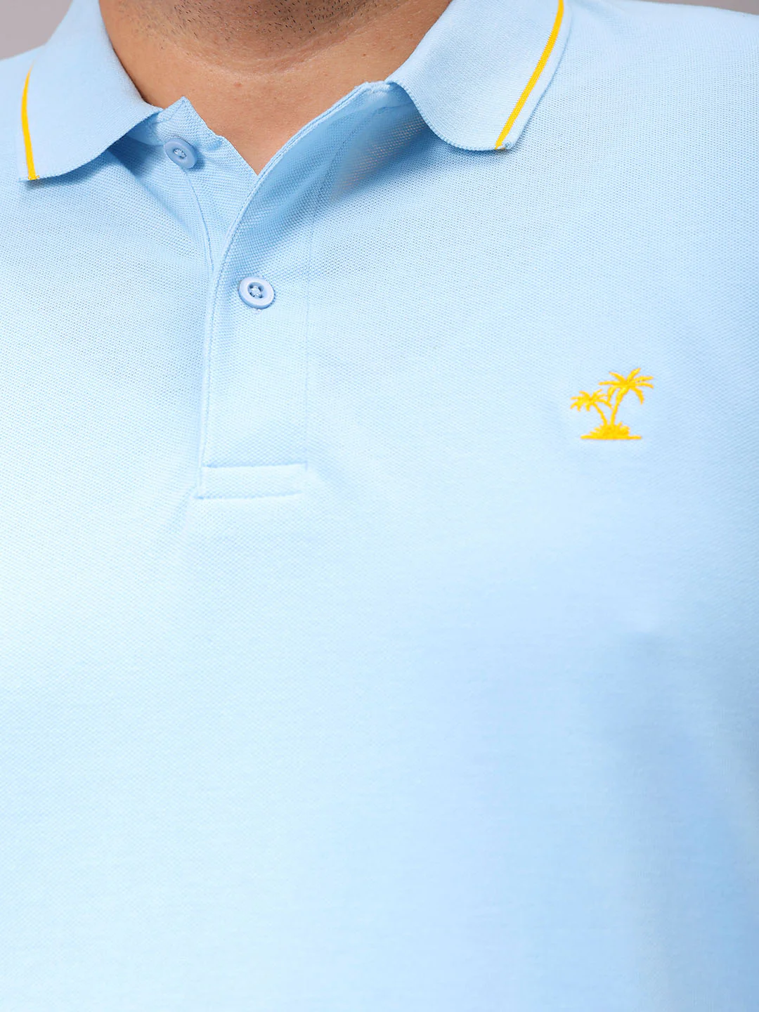 Men's Blue Regular Fit Solid Polo Plus Size T-shirt - Image 7