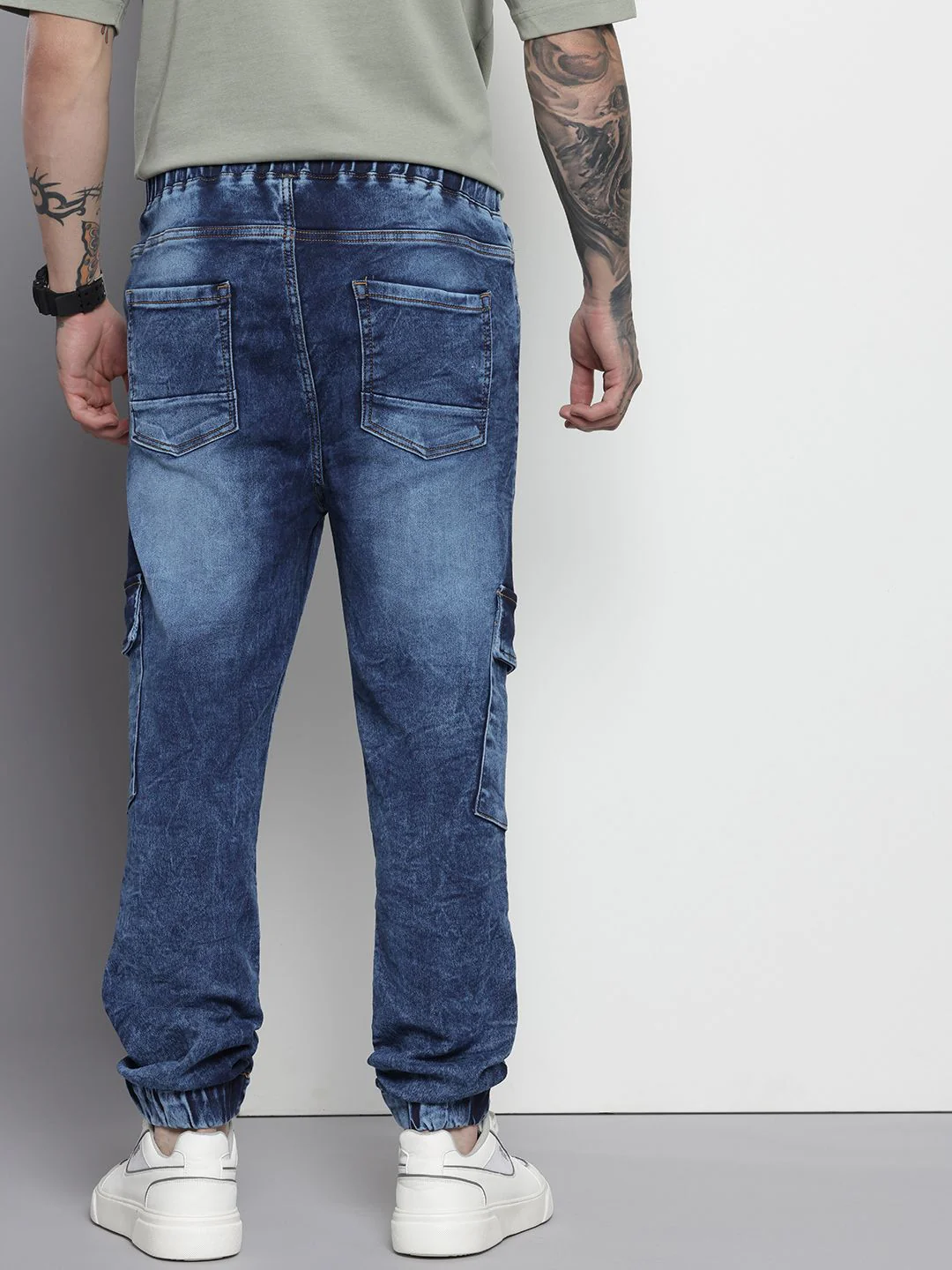 Men's Blue Regular Fit Solid Utility Jeans - Image 3