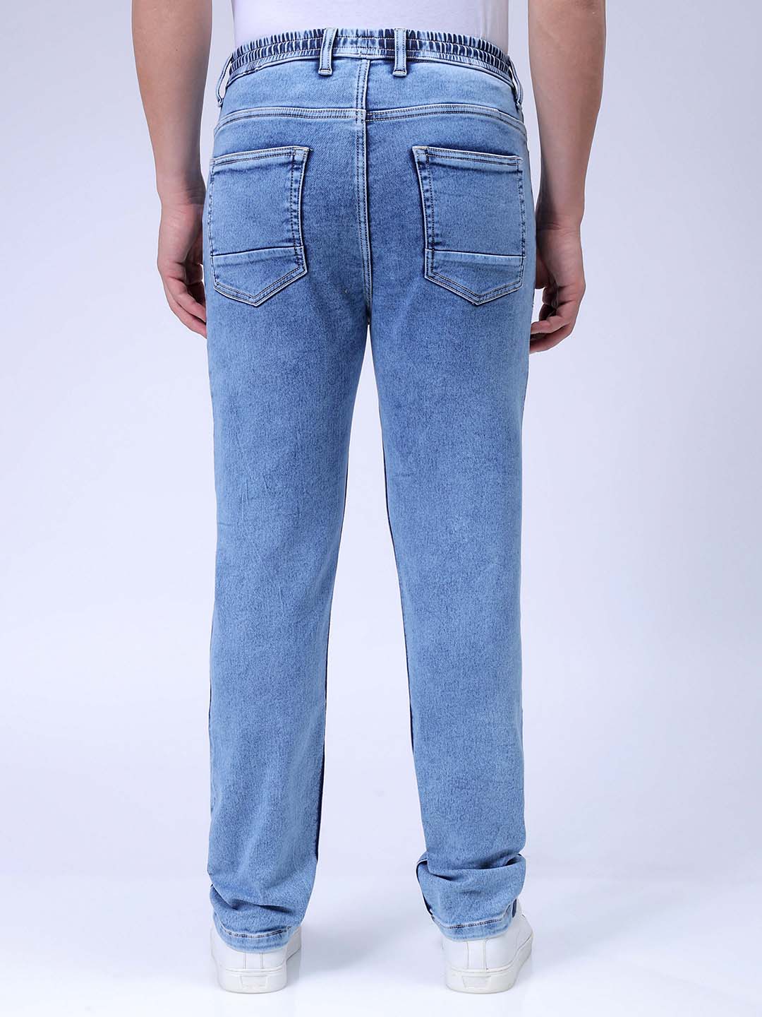 Men's Light Blue Regular Fit Solid Casual Jeans - Image 5