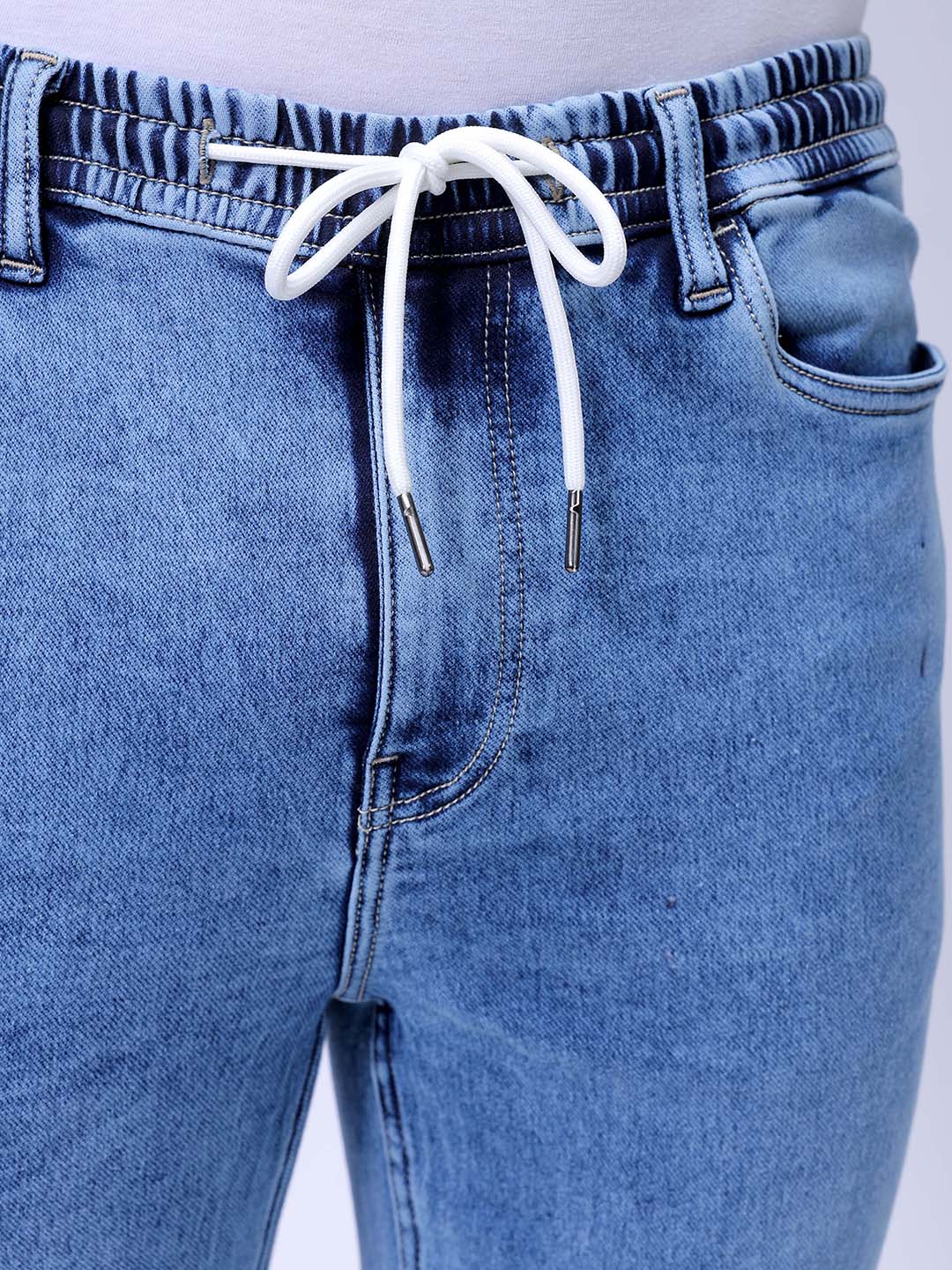 Men's Light Blue Regular Fit Solid Casual Jeans - Image 6