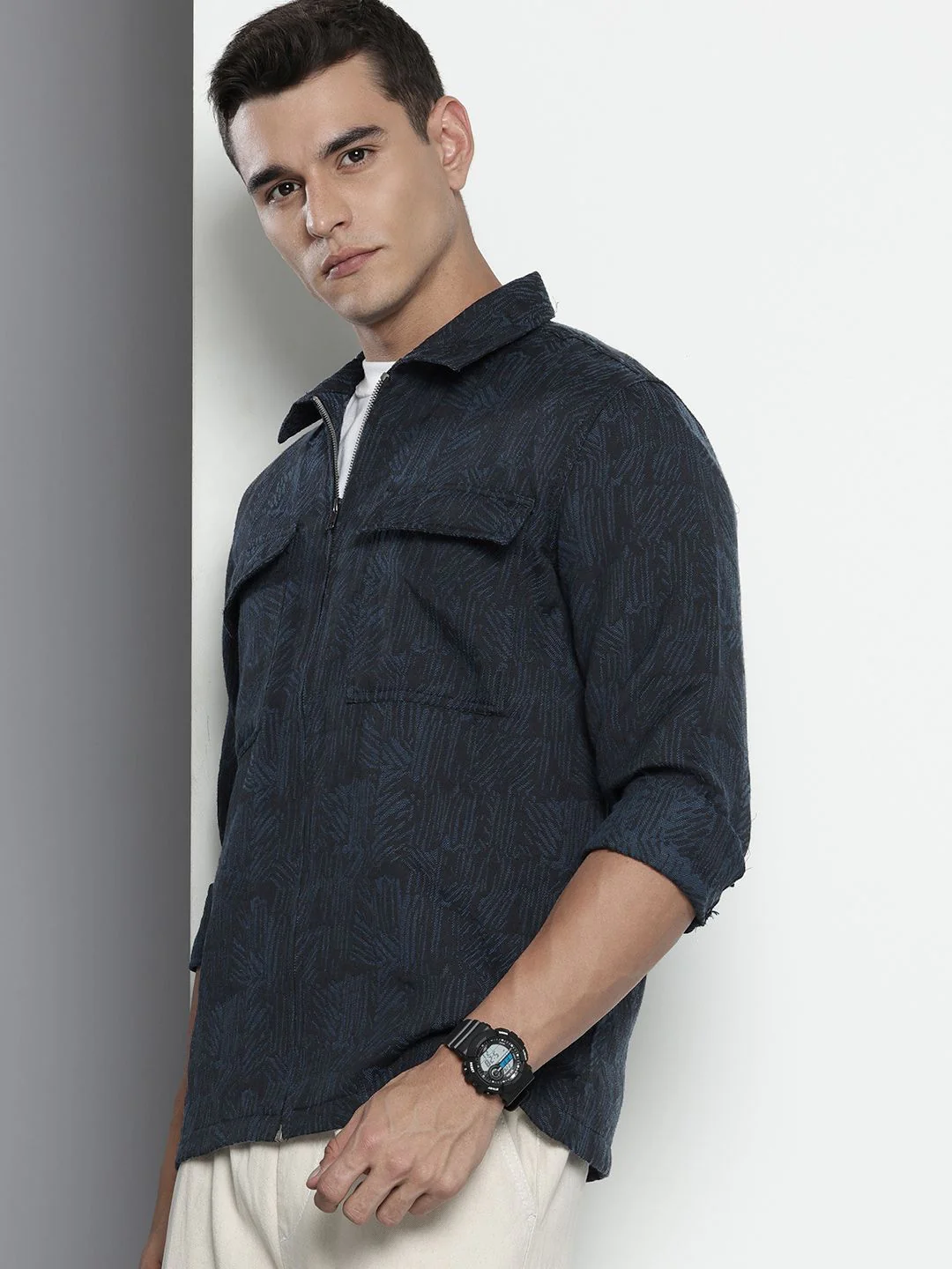 Men's Blue Regular Fit Textured Casual Shirt - Image 2