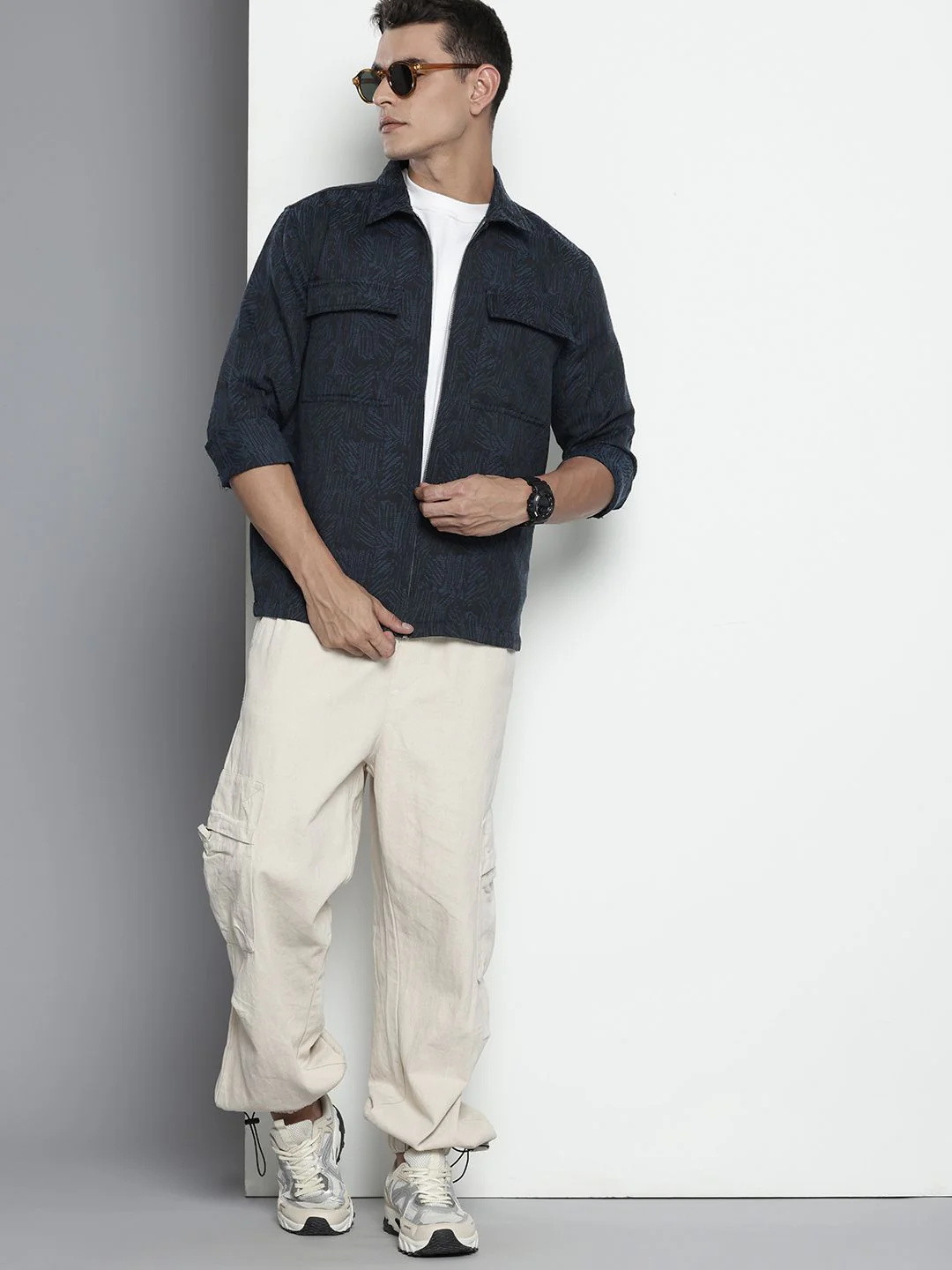 Men's Blue Regular Fit Textured Casual Shirt - Image 4