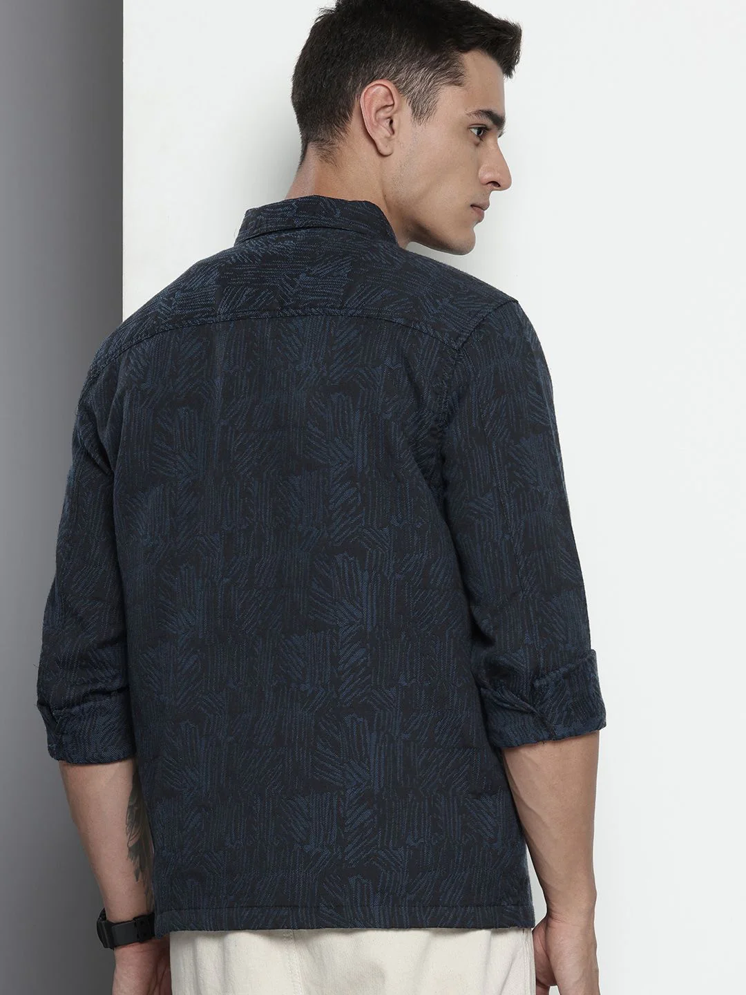 Men's Blue Regular Fit Textured Casual Shirt - Image 5