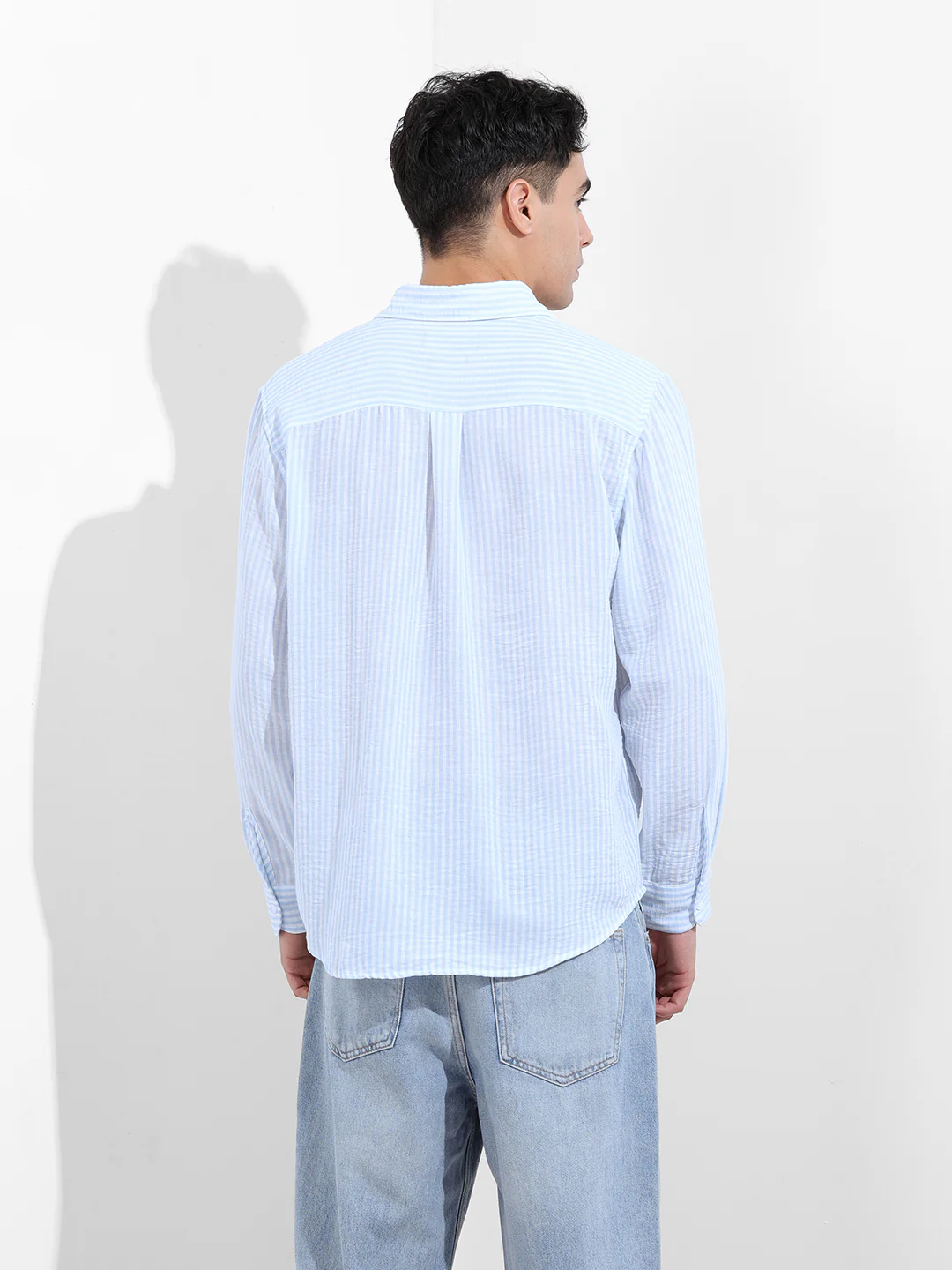 Men's Blue Relaxed Fit Striped Casual Shirt - Image 4