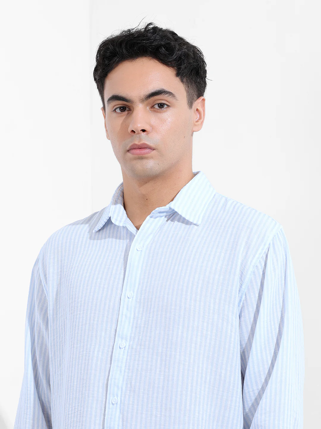 Men's Blue Relaxed Fit Striped Casual Shirt - Image 5