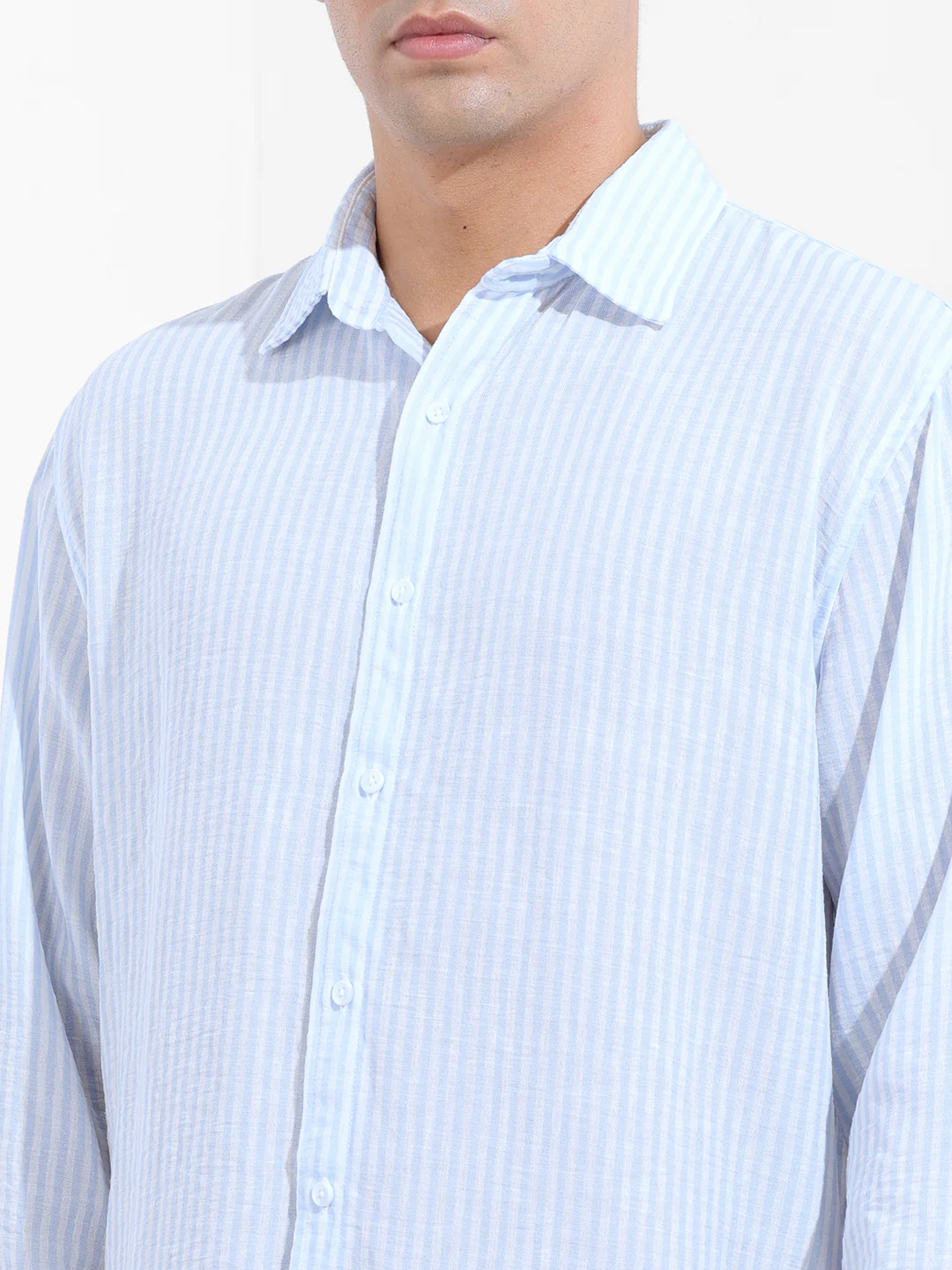 Men's Blue Relaxed Fit Striped Casual Shirt - Image 6