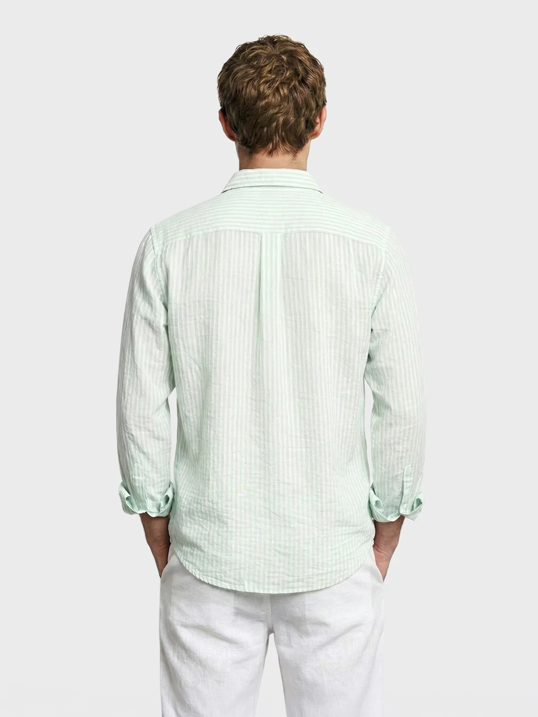 Men's Mint Blue Relaxed Fit Striped Casual Shirt - Image 3