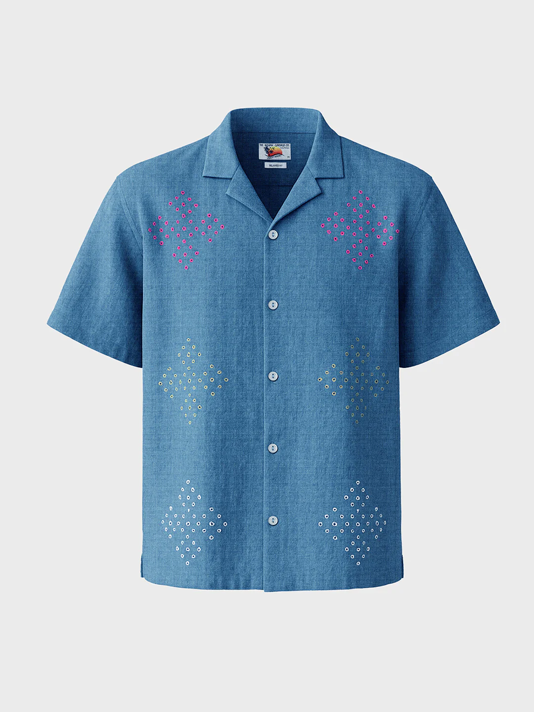 Men's Blue Relaxed Fit Printed Resort Shirt - Image 3