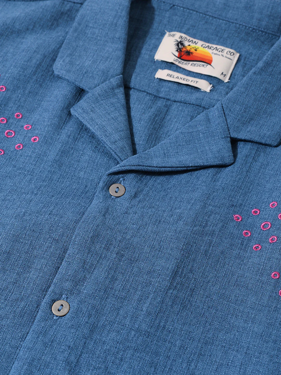 Men's Blue Relaxed Fit Printed Resort Shirt - Image 5
