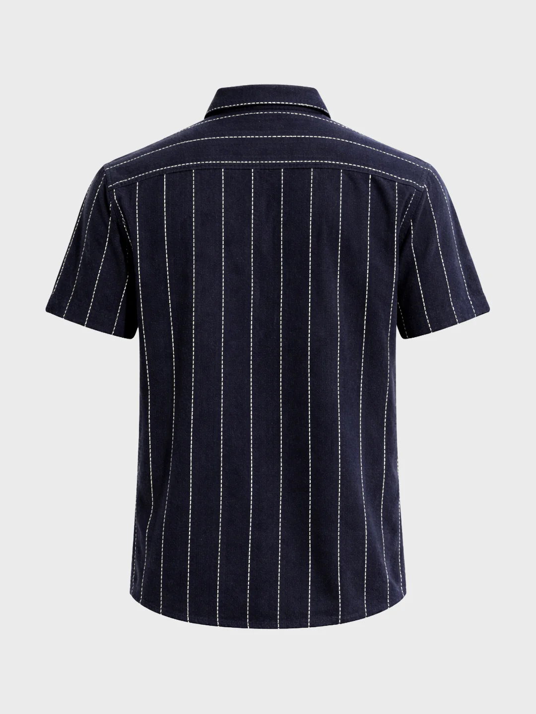 Men's Navy Blue Relaxed Fit Striped Resort Shirt - Image 4