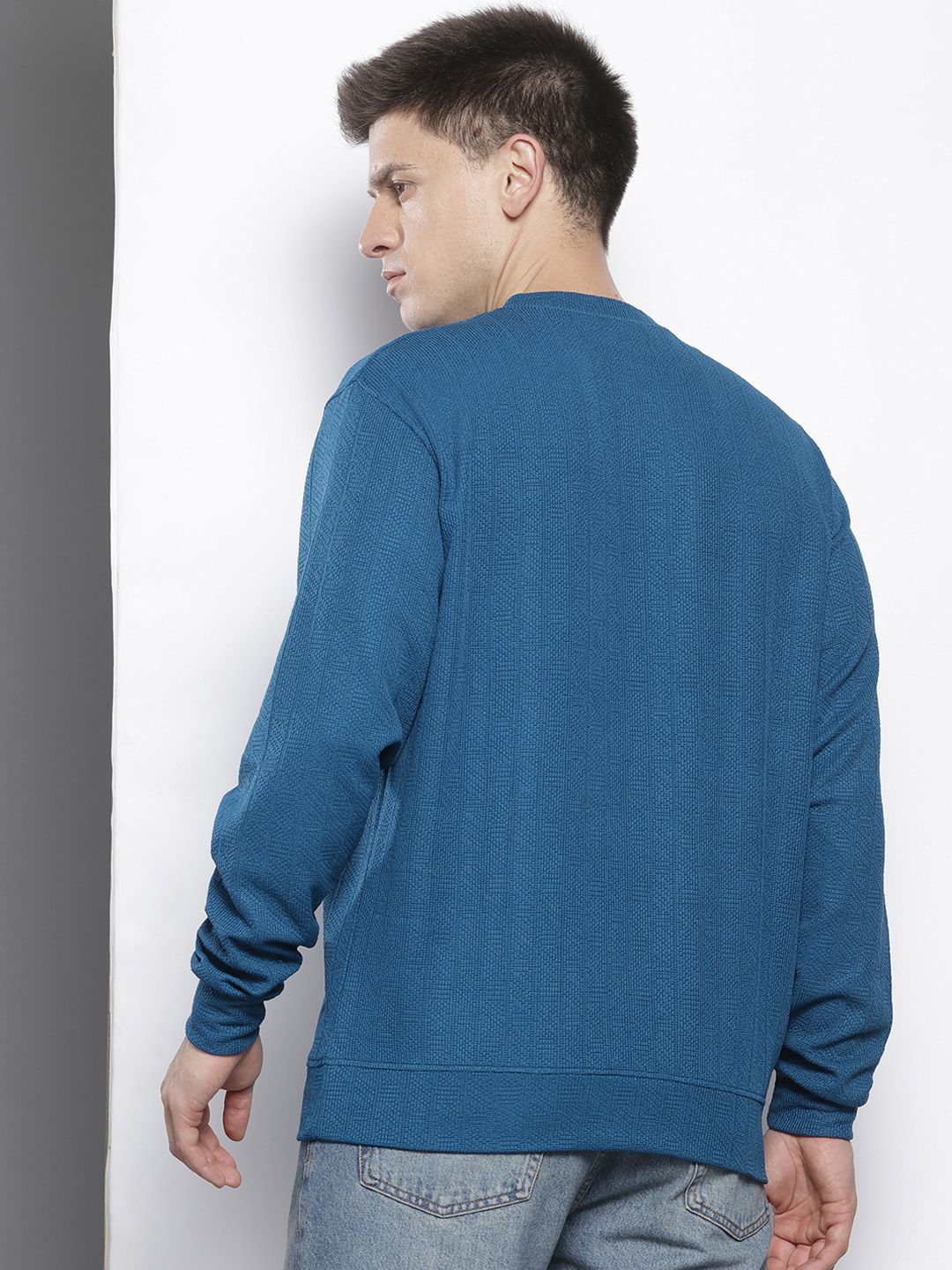 Men's Midnight Blue Relaxed Fit Solid Street Wear Sweatshirts - Image 6