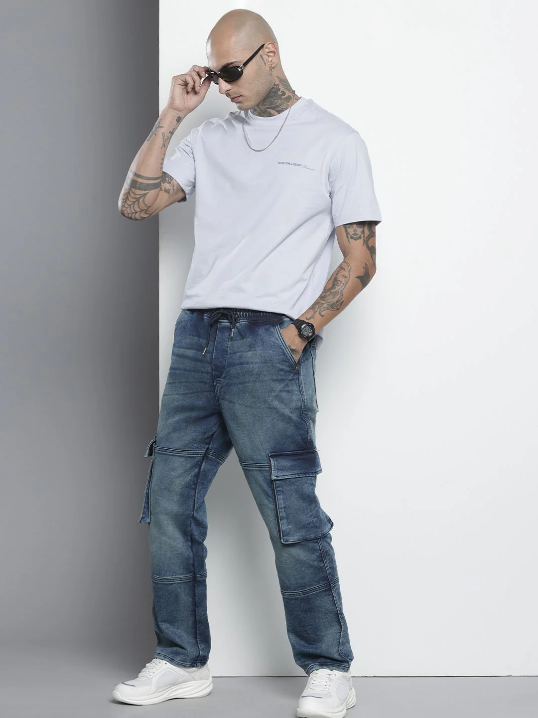 Men's Vintage Blue Regular Fit Solid Utility Jeans - Image 3