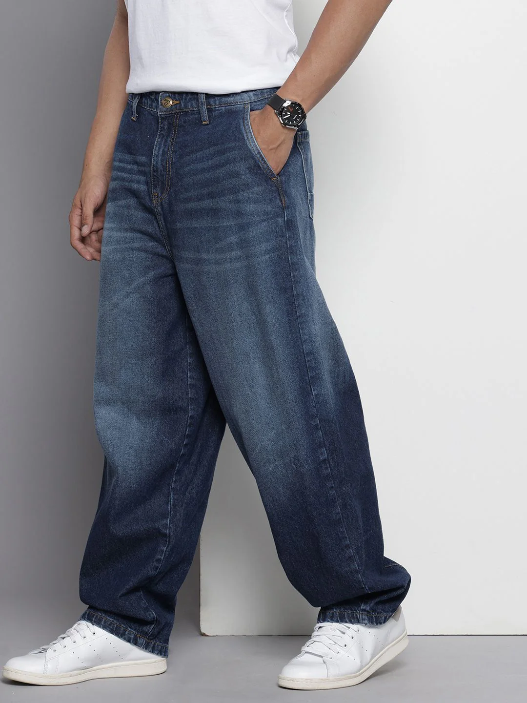 Men's Blue Skater Fit Solid Street Wear Jeans - Image 2