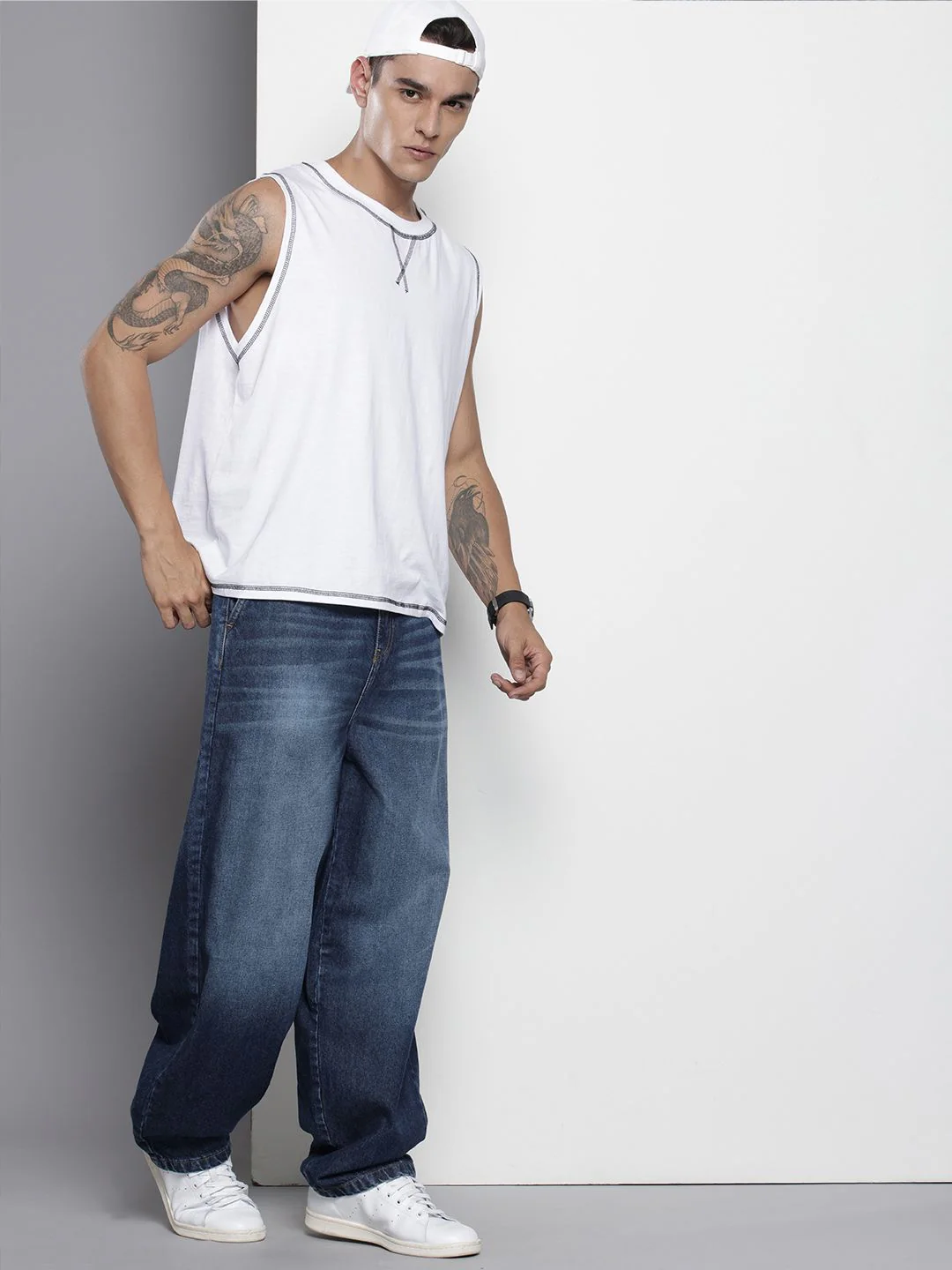 Men's Blue Skater Fit Solid Street Wear Jeans - Image 4