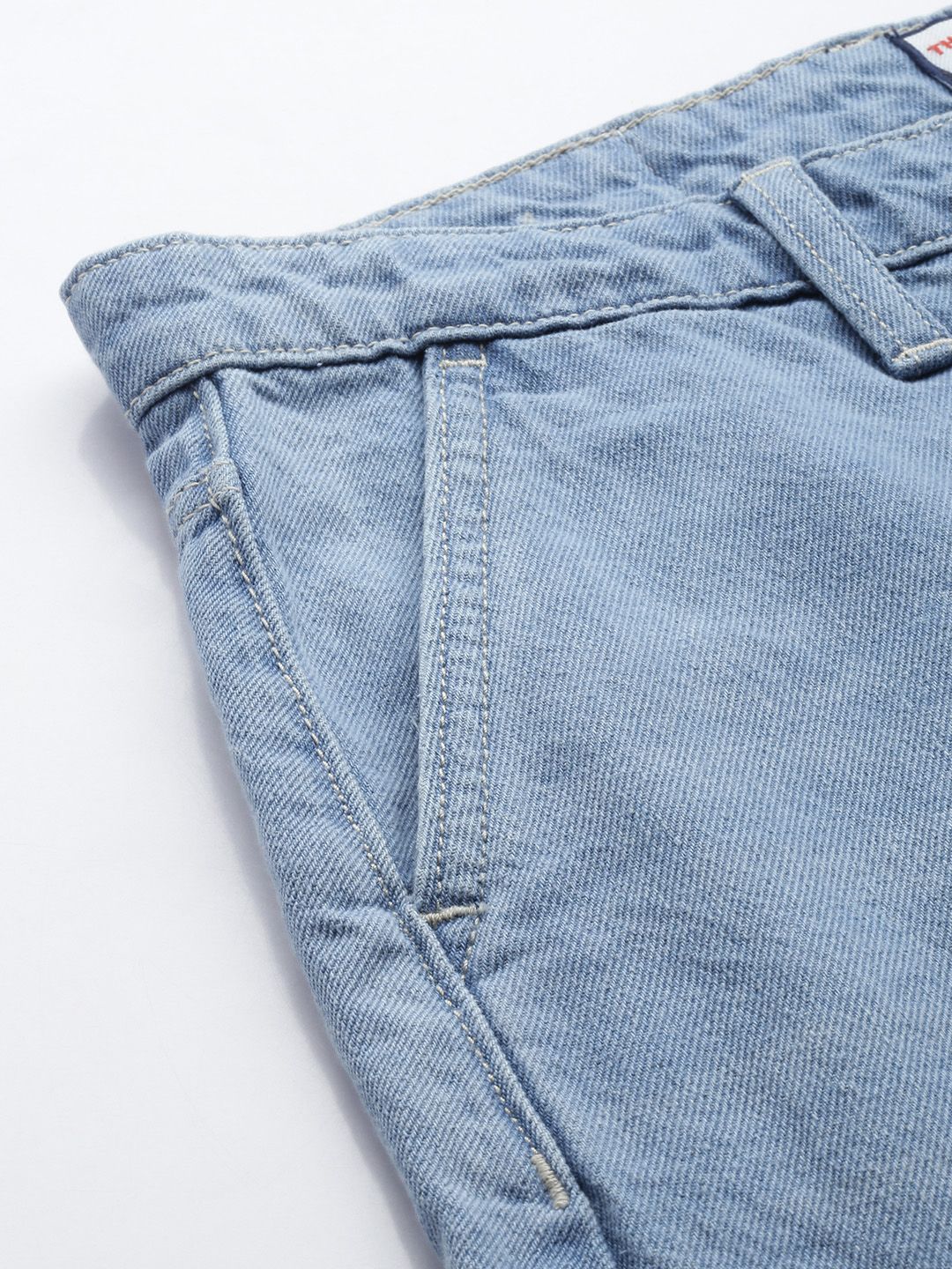 Men's Light Blue Skater Fit Solid Street Wear Jeans - Image 6