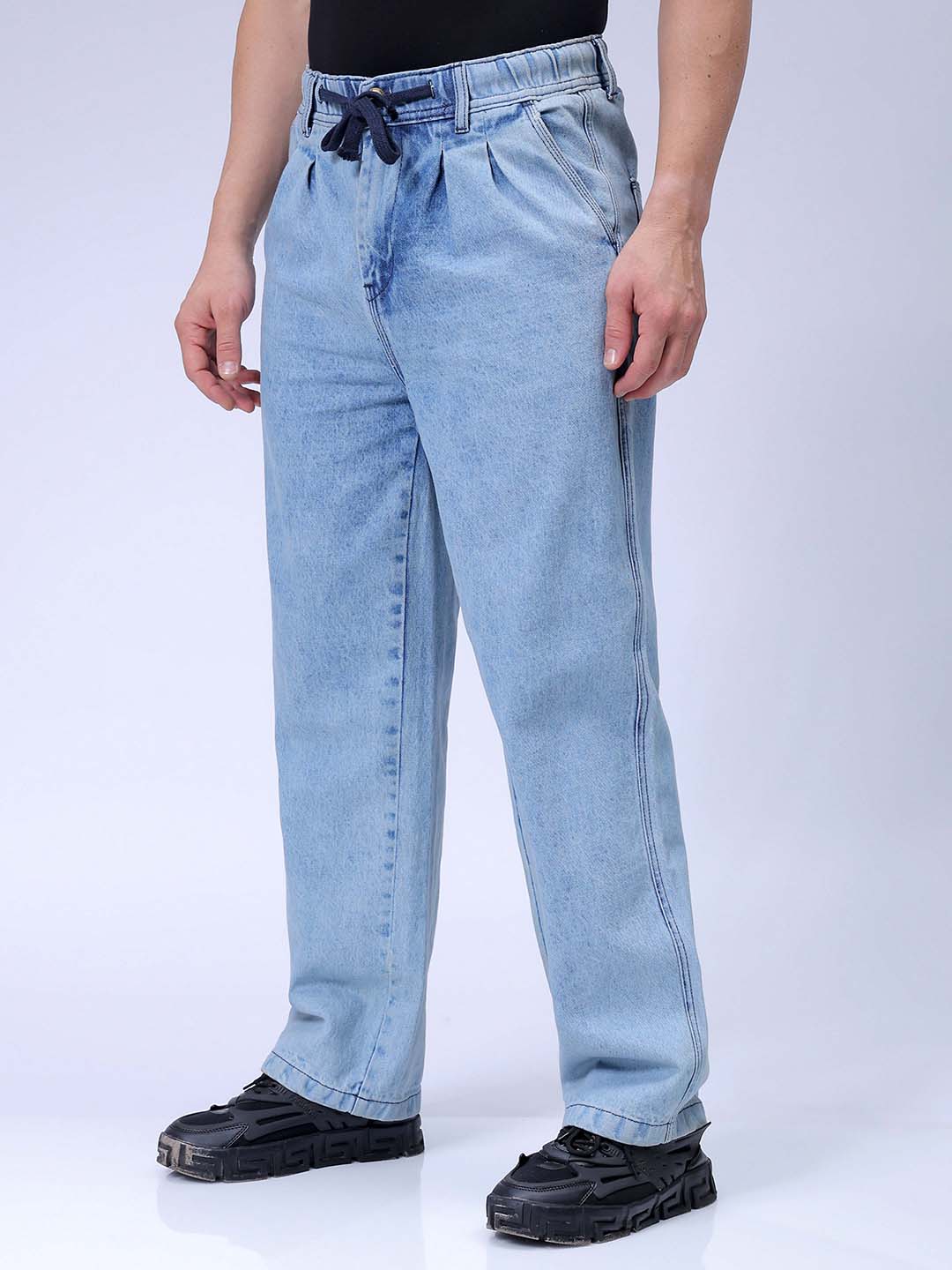 Men's Blue Relaxed Fit Solid Utility Jeans - Image 3