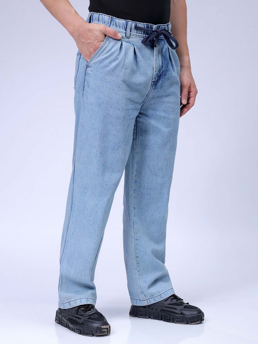 Men's Blue Relaxed Fit Solid Utility Jeans - Image 4