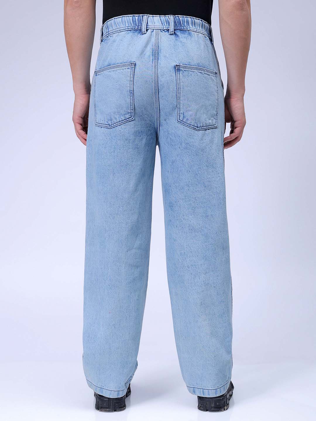 Men's Blue Relaxed Fit Solid Utility Jeans - Image 5