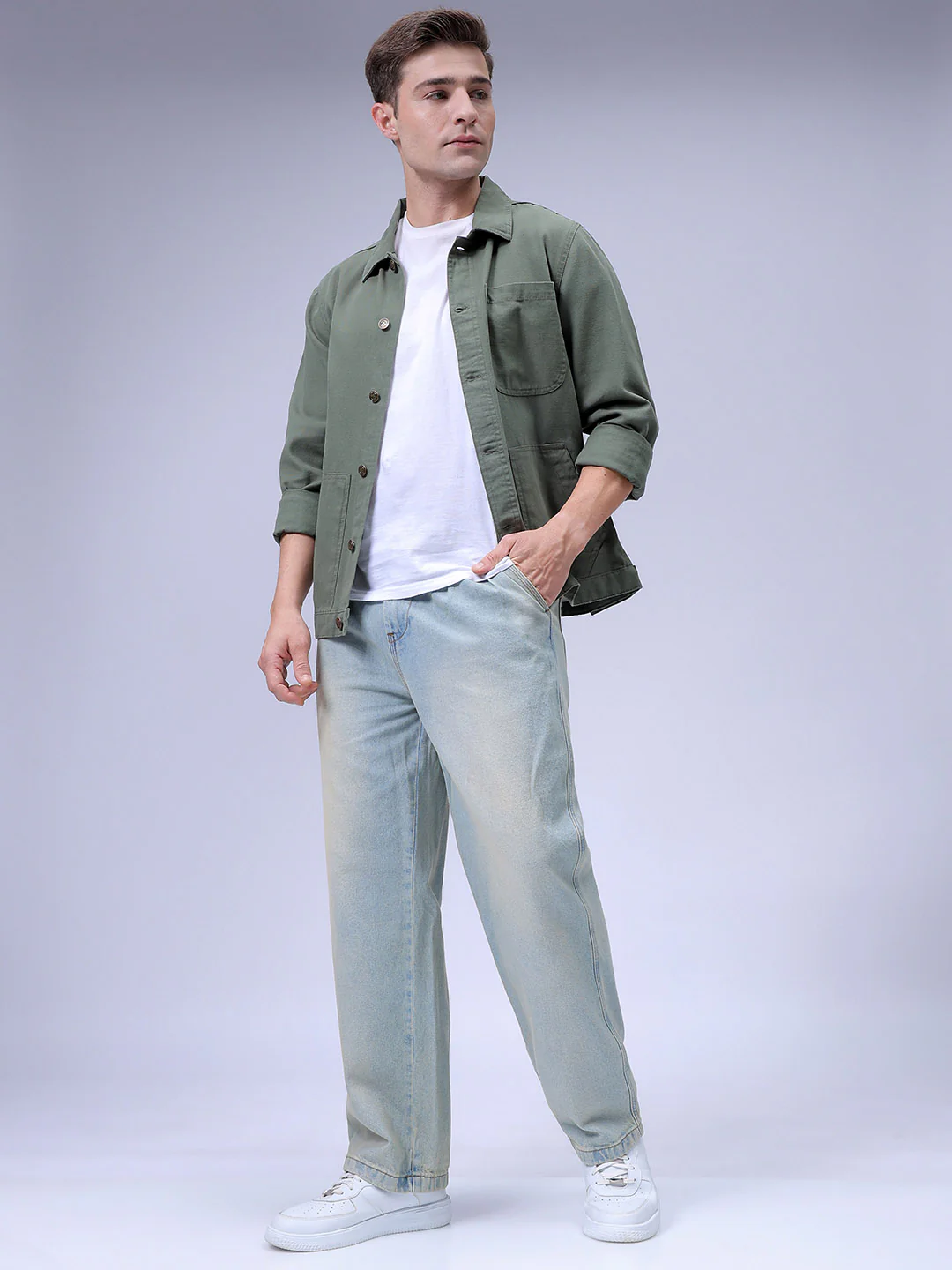 Men's Vintage Blue Relaxed Fit Solid Utility Jeans - Image 2