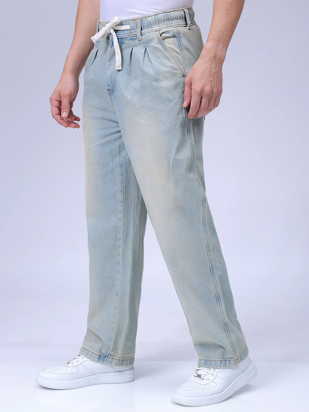 Men's Vintage Blue Relaxed Fit Solid Utility Jeans - Image 3
