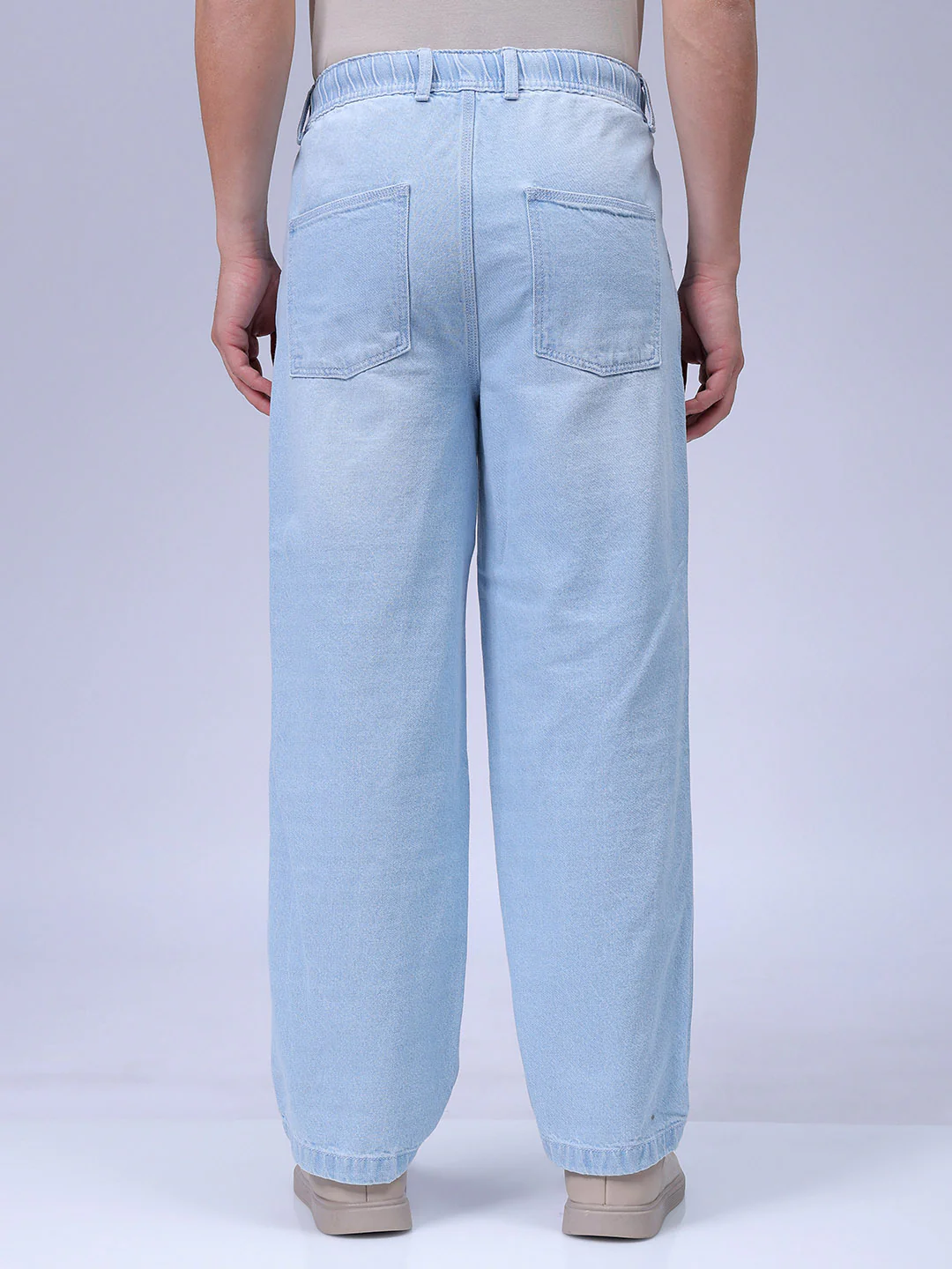Men's Light Blue Relaxed Fit Solid Utility Jeans - Image 5