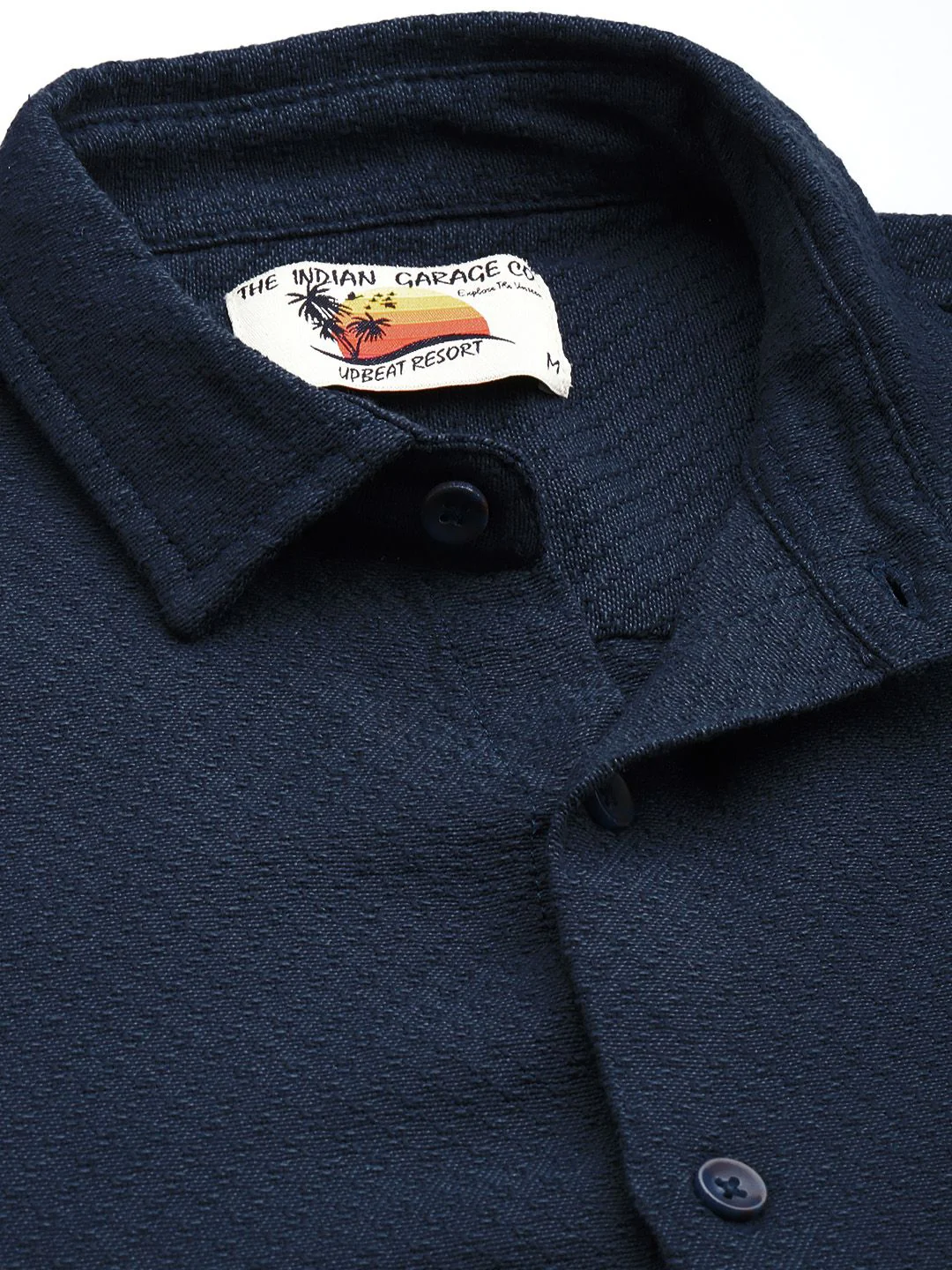 Men's Navy Blue Relaxed Fit Solid Resort Wear Shirt - Image 5