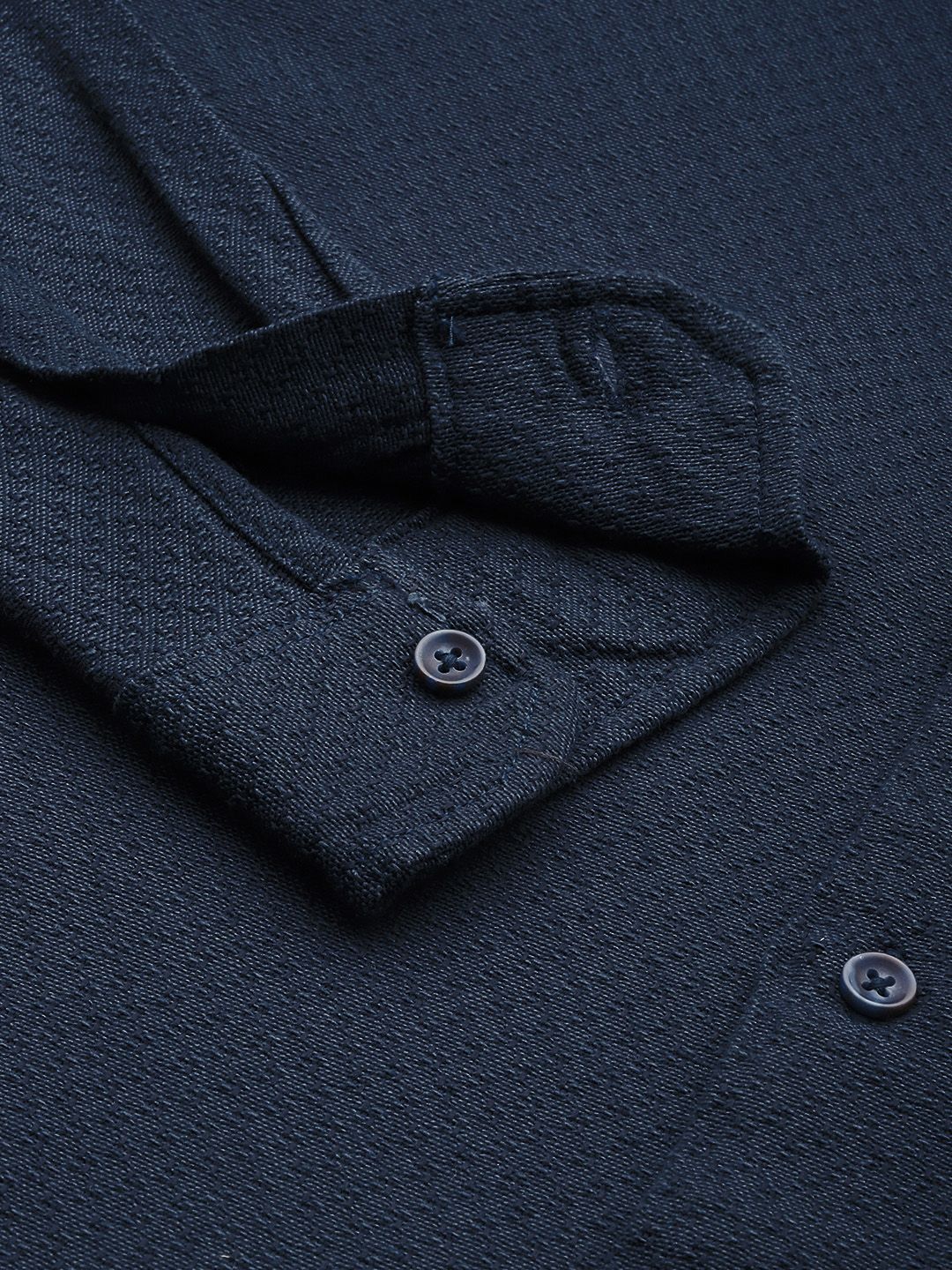 Men's Navy Blue Relaxed Fit Solid Resort Wear Shirt - Image 6
