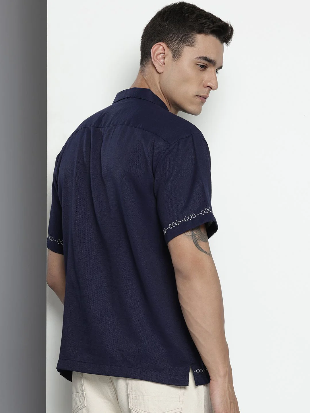 Men's Midnight Blue Relaxed Fit  Embroidered Shirt - Image 3