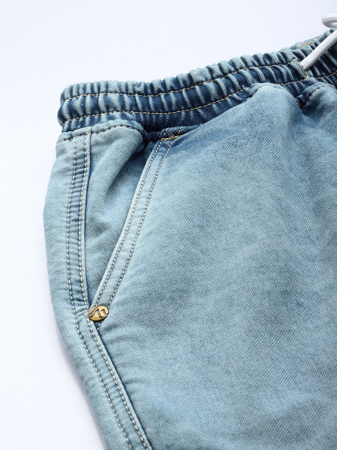 Men's Light Blue Regular Fit Solid Utility Jeans - Image 6