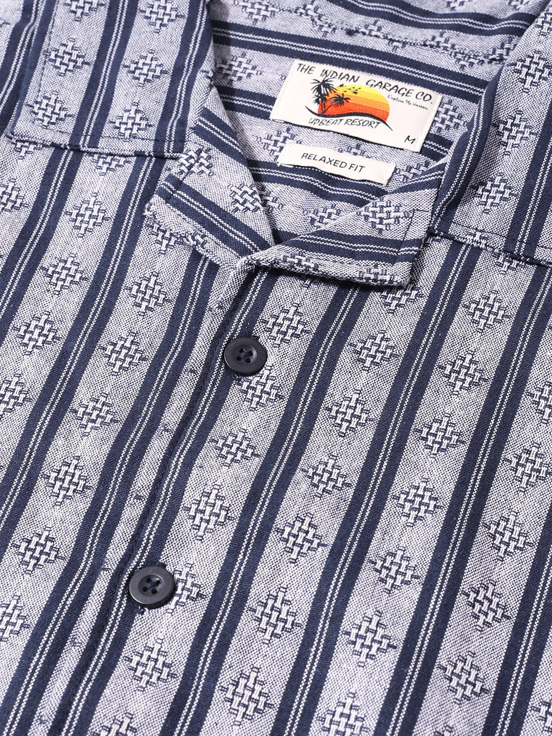 Men's Blue Relaxed Fit Striped Resort Wear Shirt - Image 5
