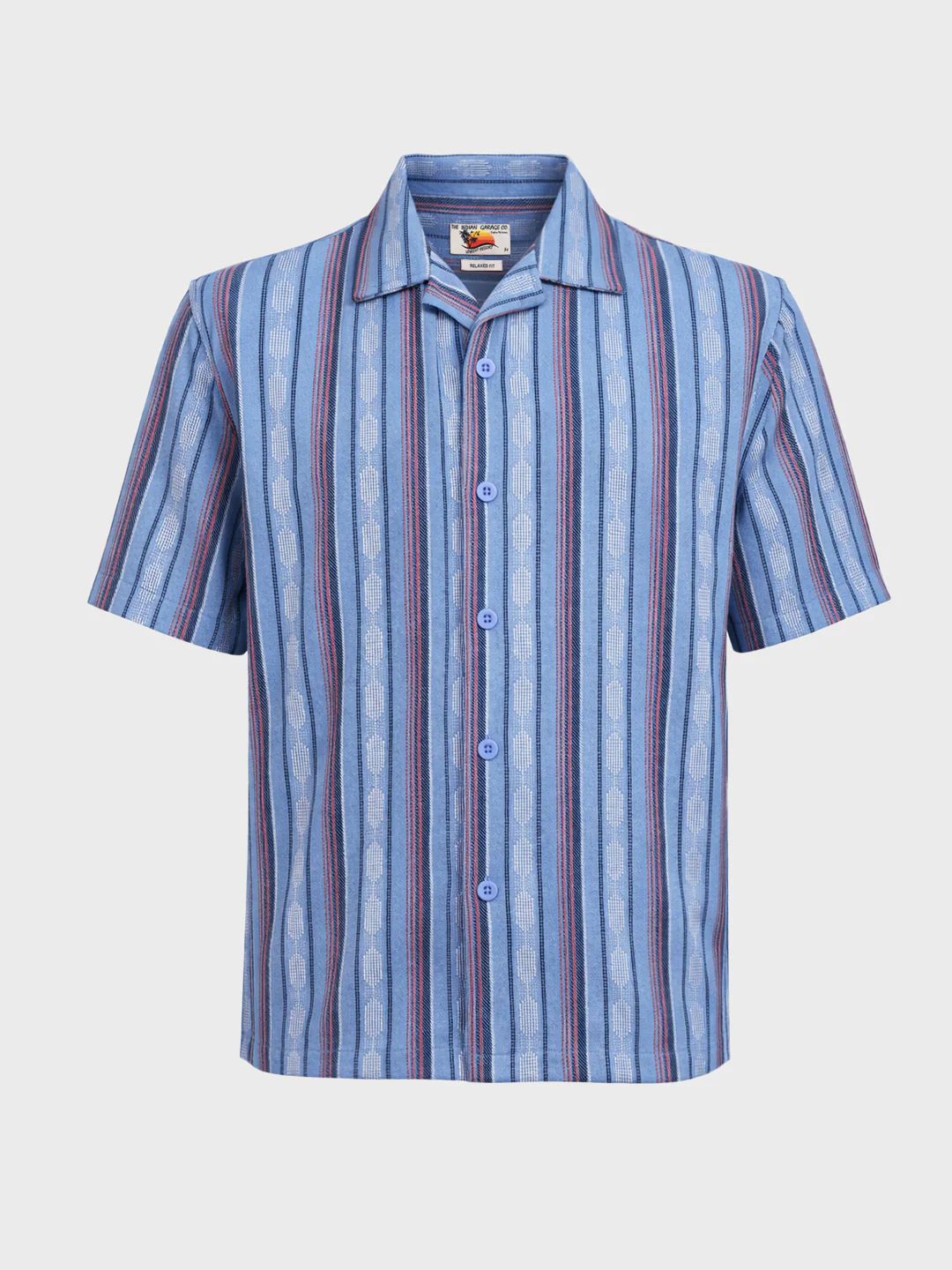 Men's Blue Relaxed Fit Striped Resort Wear Shirt - Image 3