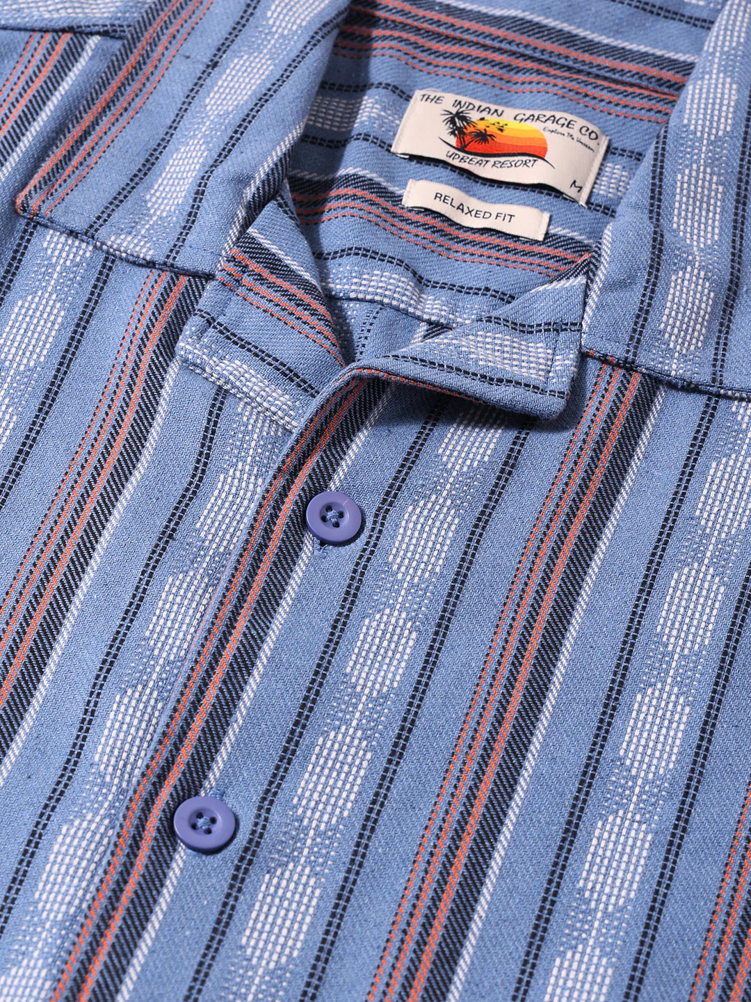 Men's Blue Relaxed Fit Striped Resort Wear Shirt - Image 5