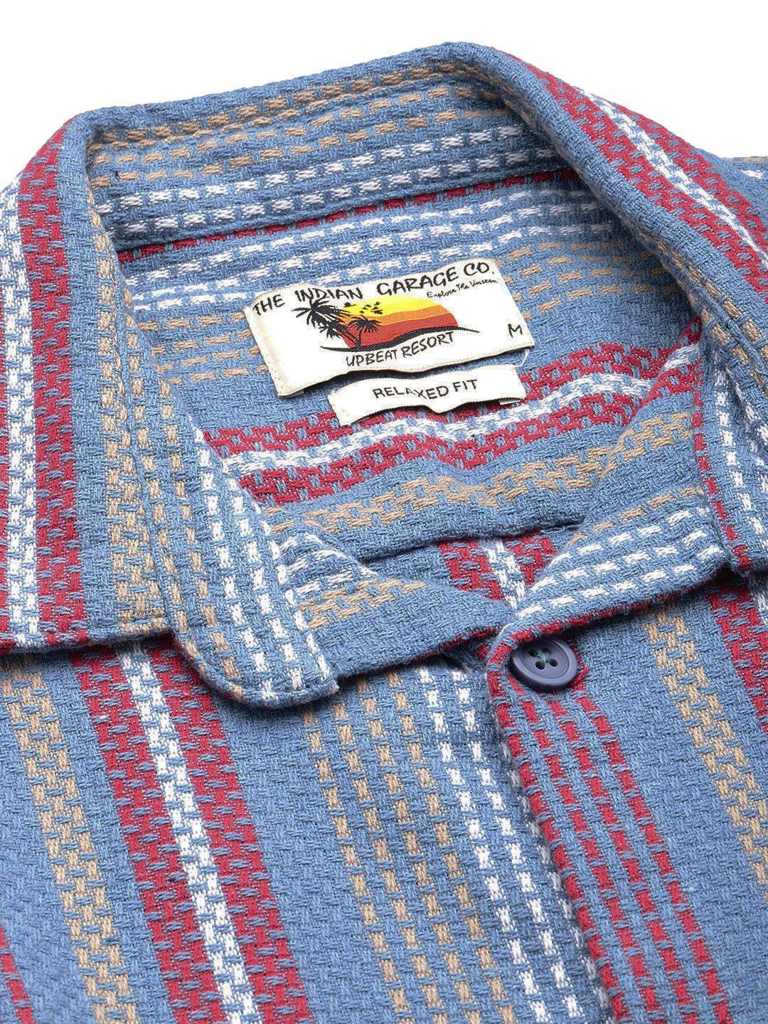Men's Dusk Blue Relaxed Fit Striped Textured Shirt - Image 5