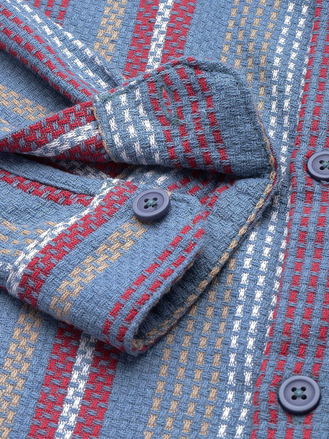 Men's Dusk Blue Relaxed Fit Striped Textured Shirt - Image 6