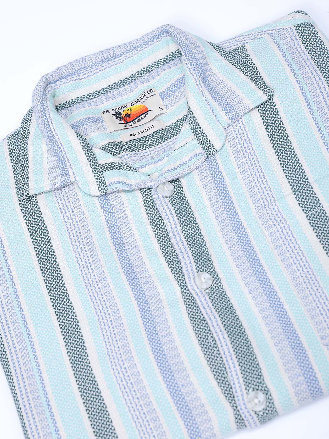 Men's Aqua Relaxed Fit Striped Textured Shirt - Image 7