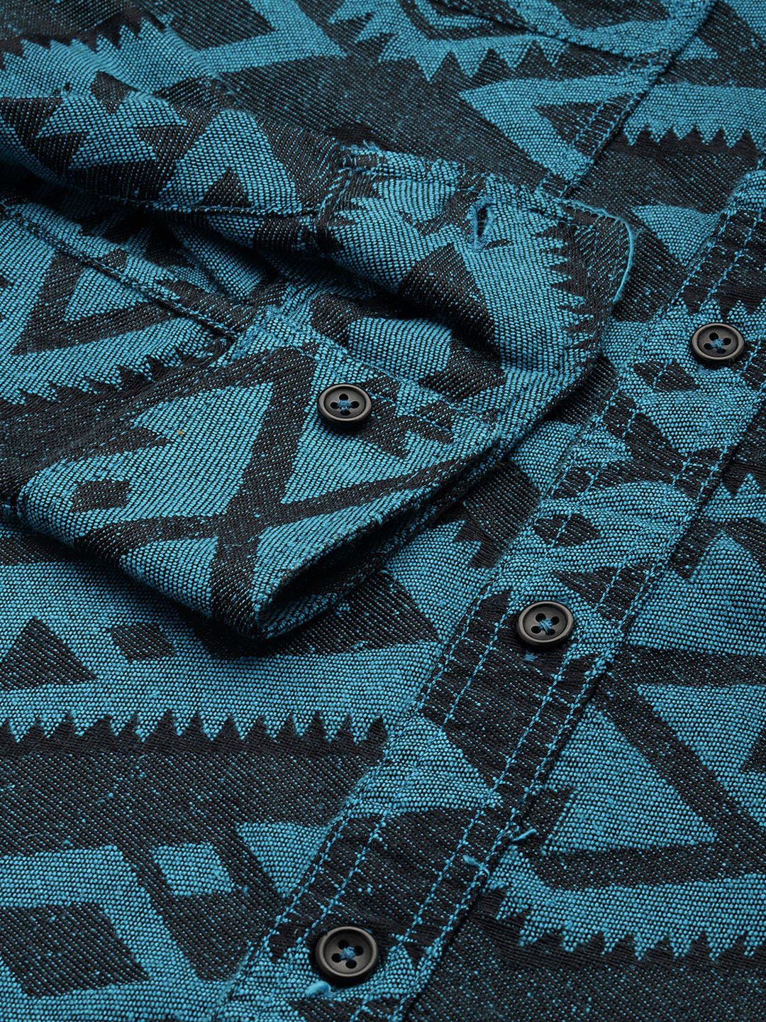 Men's Blue Relaxed Fit Textured Casual Shirt - Image 6