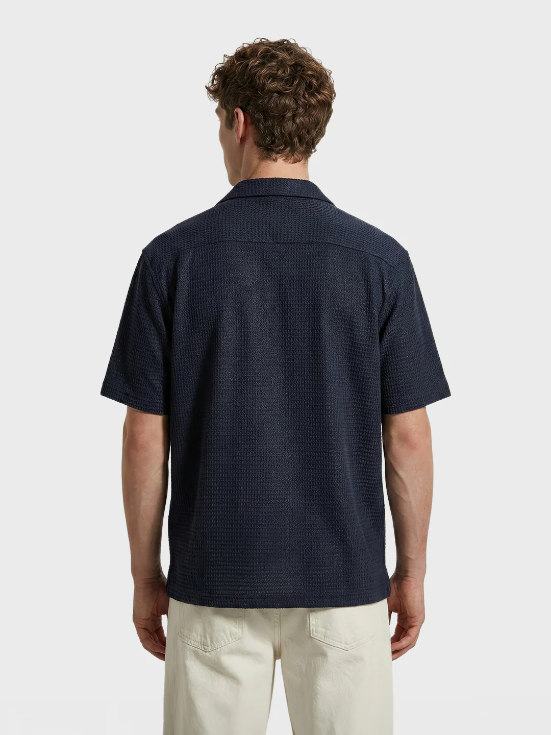 Men's Blue Relaxed Fit Textured Resort Shirt - Image 3