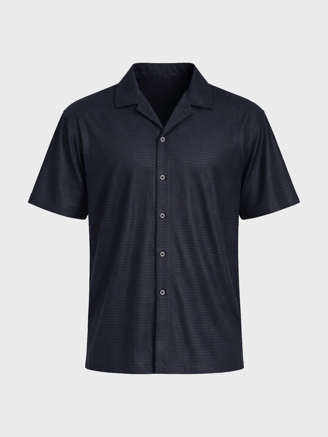 Men's Blue Relaxed Fit Textured Resort Shirt - Image 4