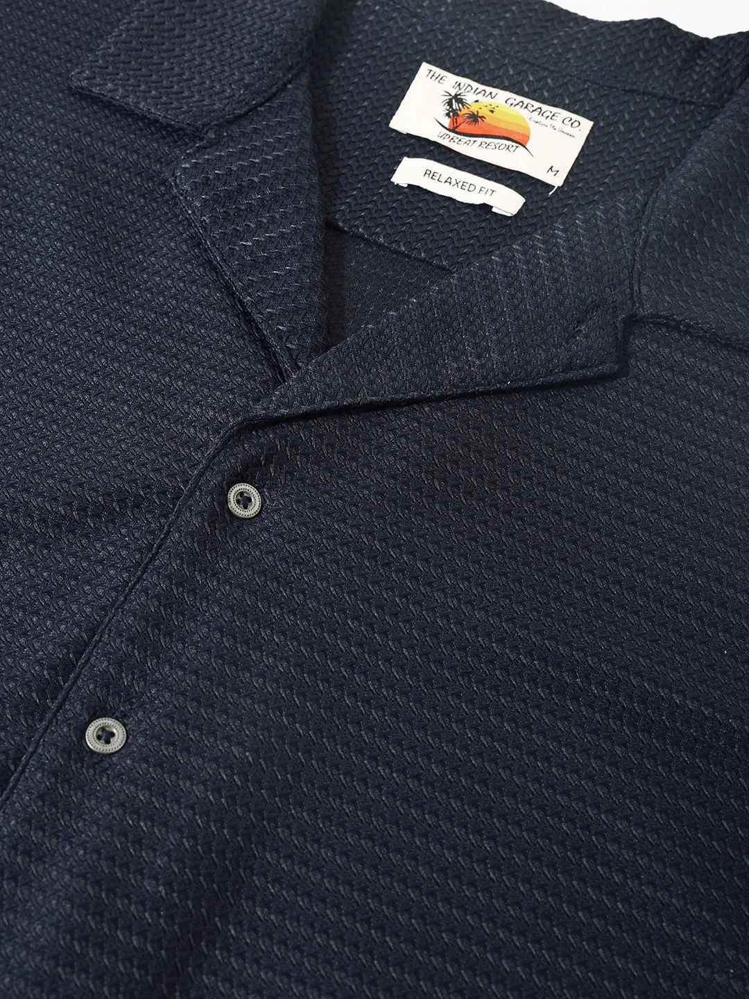 Men's Blue Relaxed Fit Textured Resort Shirt - Image 6