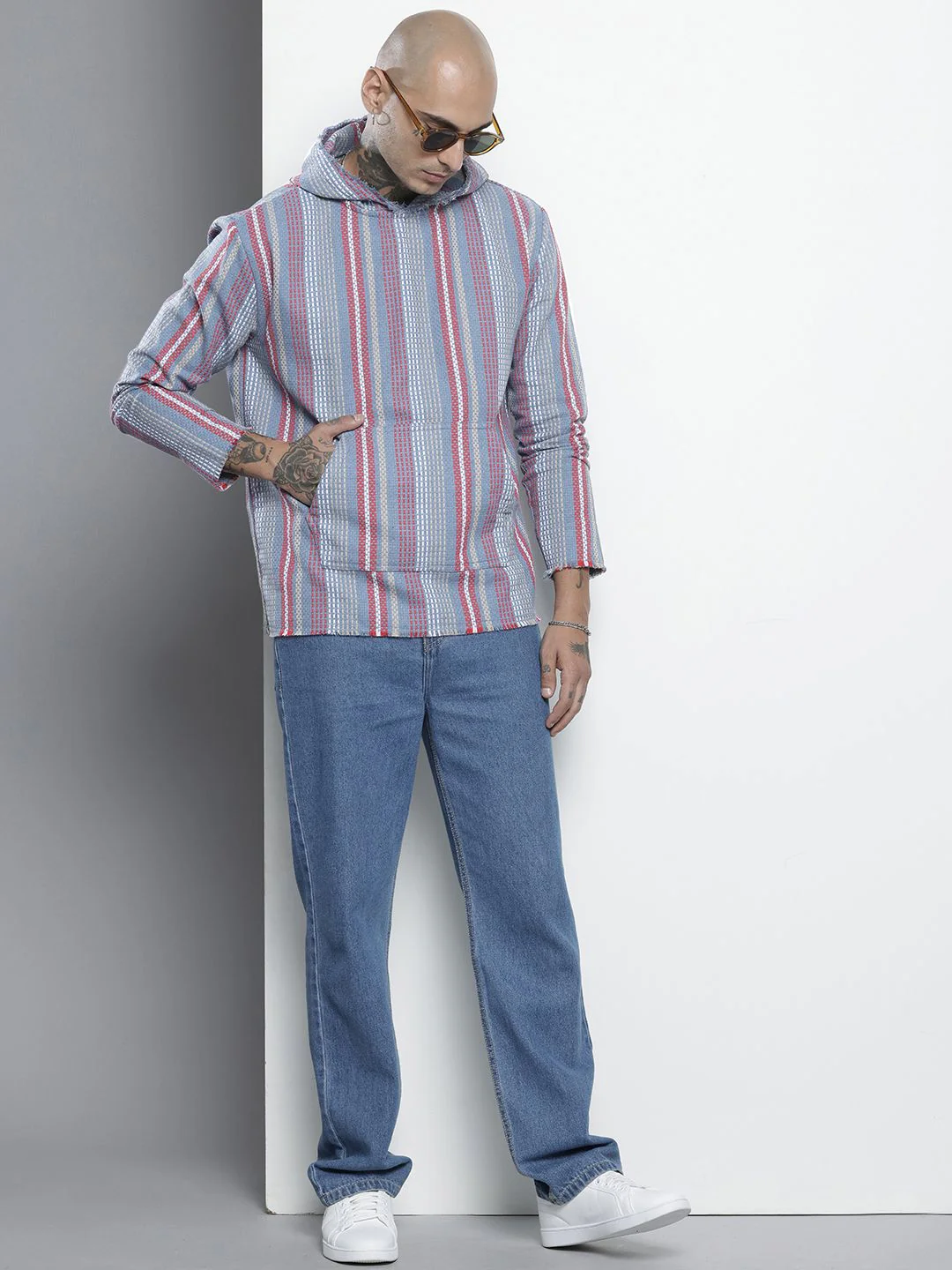 Men's Dusk Blue Relaxed Fit Vertical Stripes Bohemian Printed Shirt - Image 2