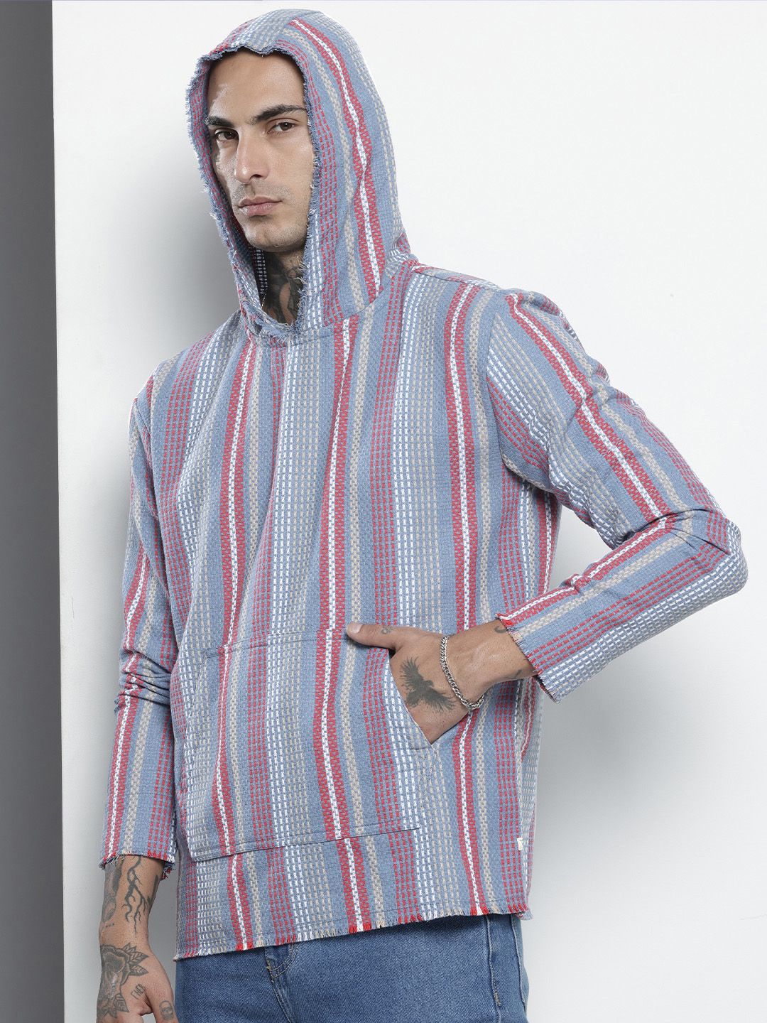 Men's Dusk Blue Relaxed Fit Vertical Stripes Bohemian Printed Shirt - Image 3