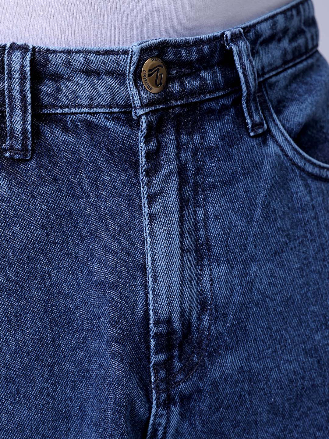 Men's Blue Relaxed Fit Patched Casual Jeans - Image 6