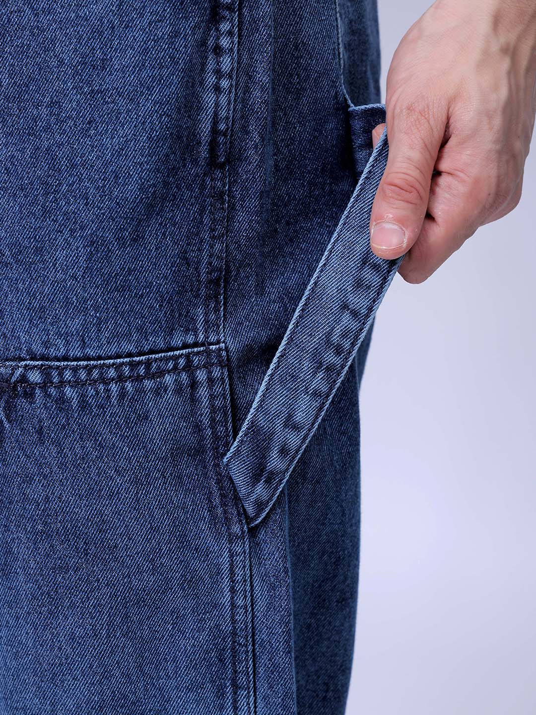 Men's Blue Relaxed Fit Patched Casual Jeans - Image 8