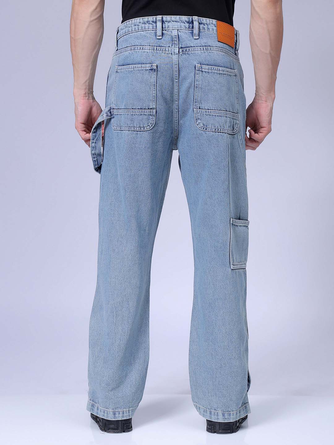 Men's Light Blue Relaxed Fit Patched Casual Jeans - Image 5